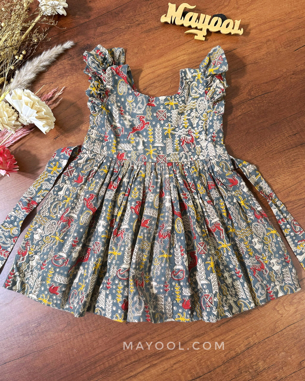 Grey Kalamkari Kids Frock