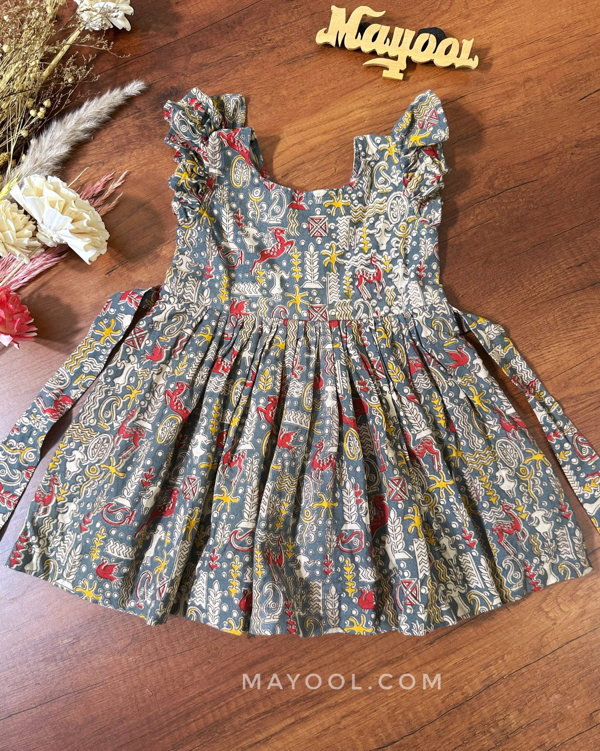 Grey Kalamkari Kids Frock