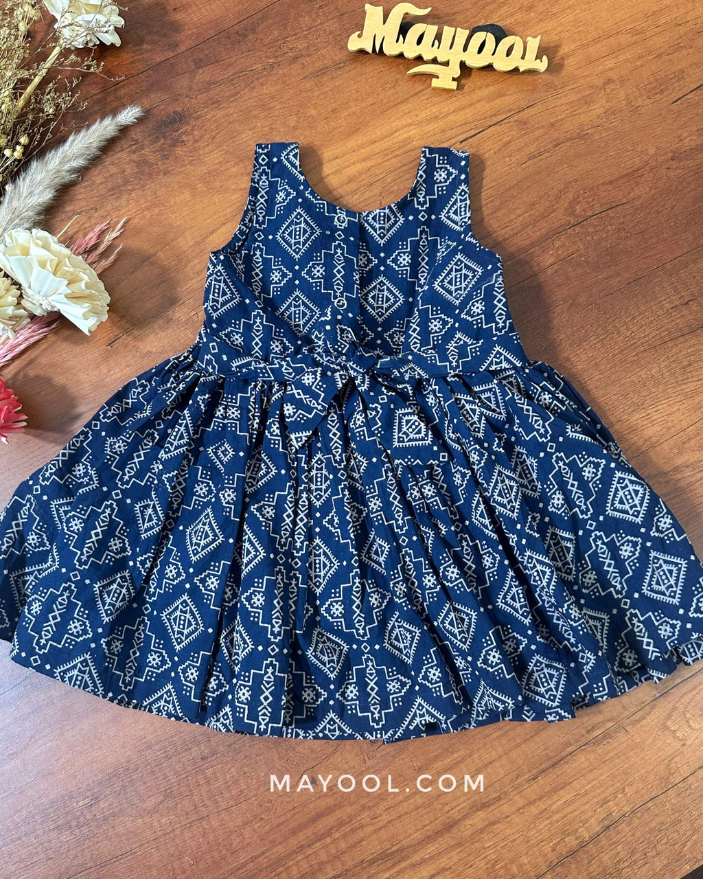 Blue Block Print Kids Frock