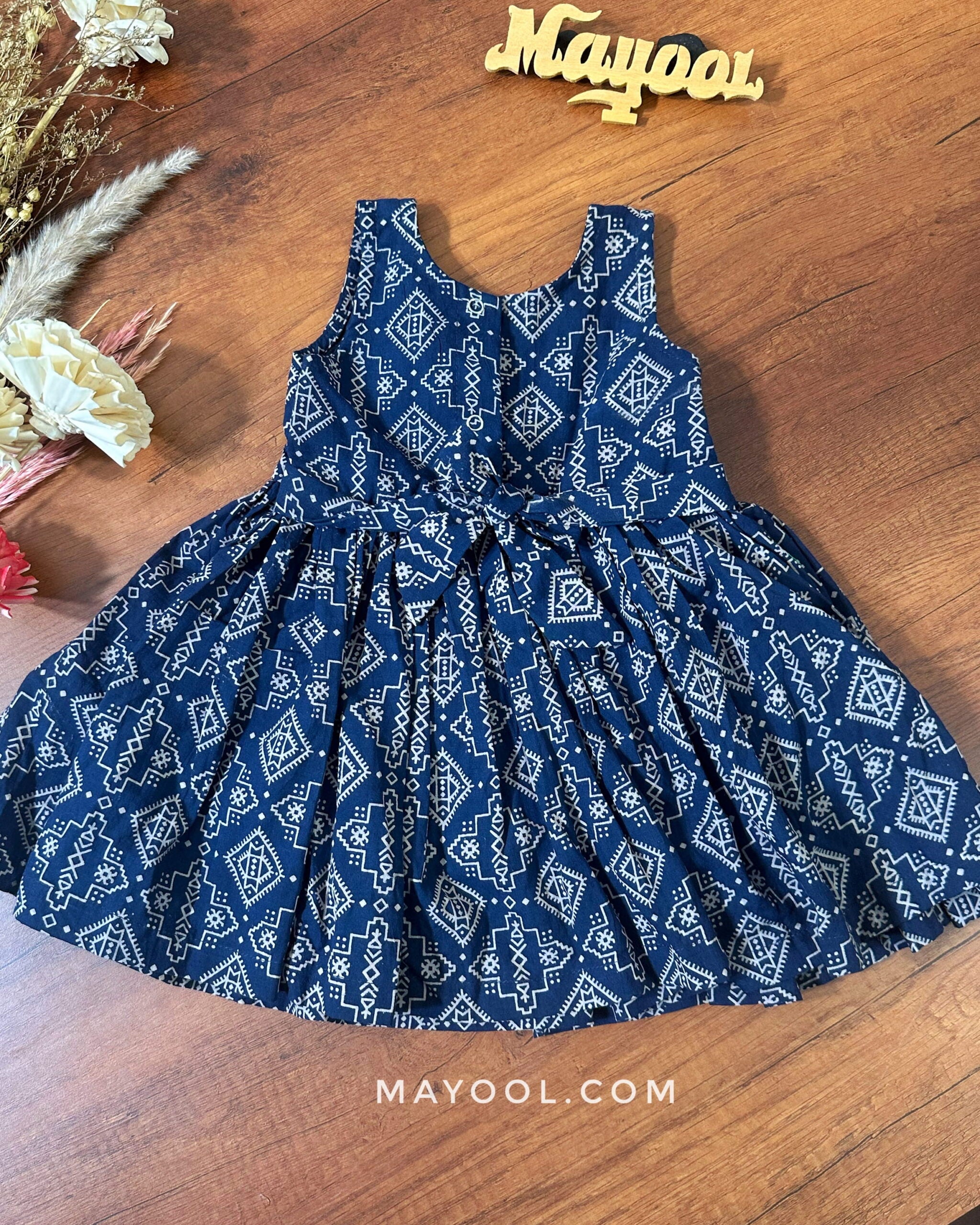 Blue Block Print Kids Frock