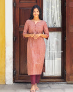 Russet Brown Texture Pattern Cotton Kurta