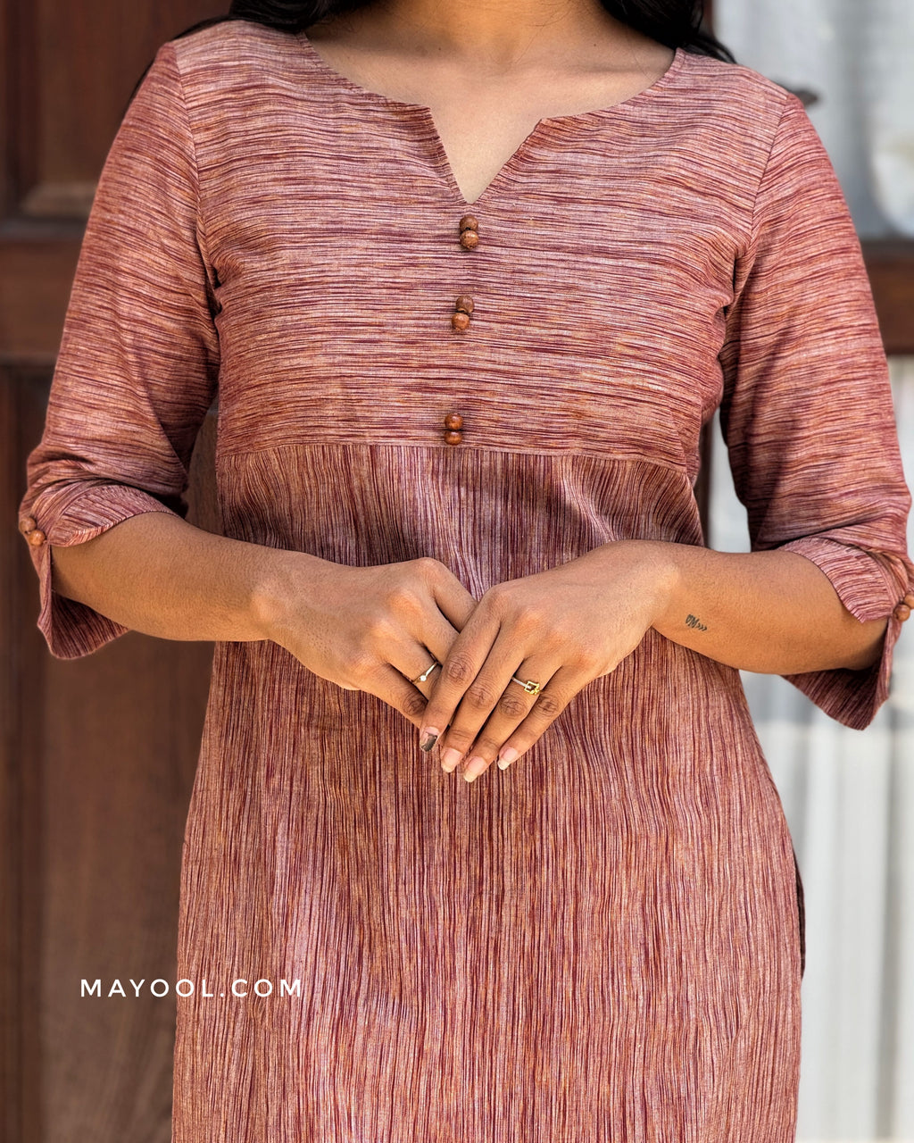 Russet Brown Texture Pattern Cotton Kurta