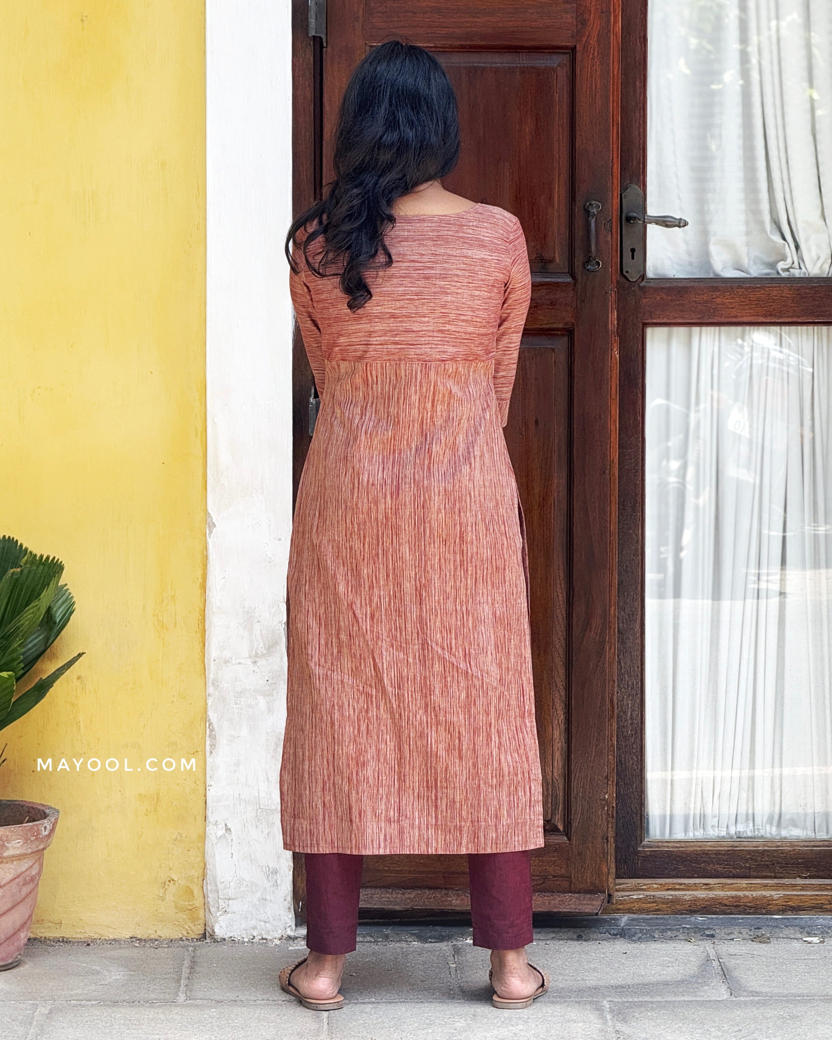 Russet Brown Texture Pattern Cotton Kurta