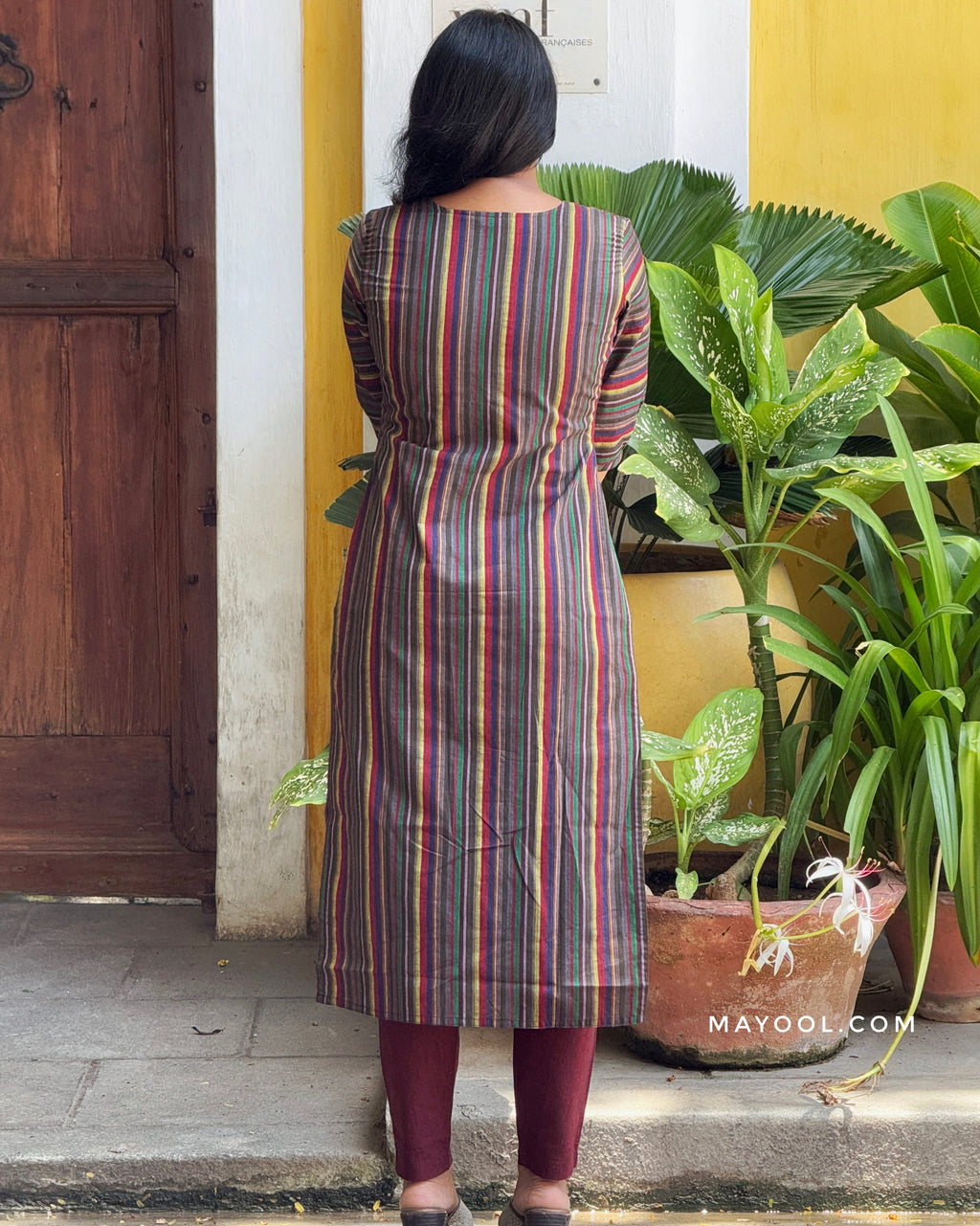 Purple Multicolour Stripe Cotton Kurta