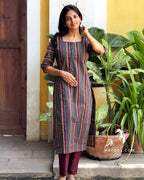 Purple Multicolour Stripe Cotton Kurta
