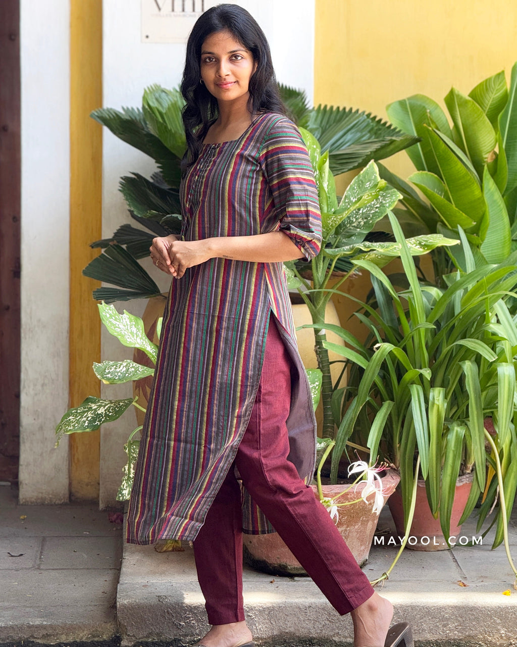 Purple Multicolour Stripe Cotton Kurta