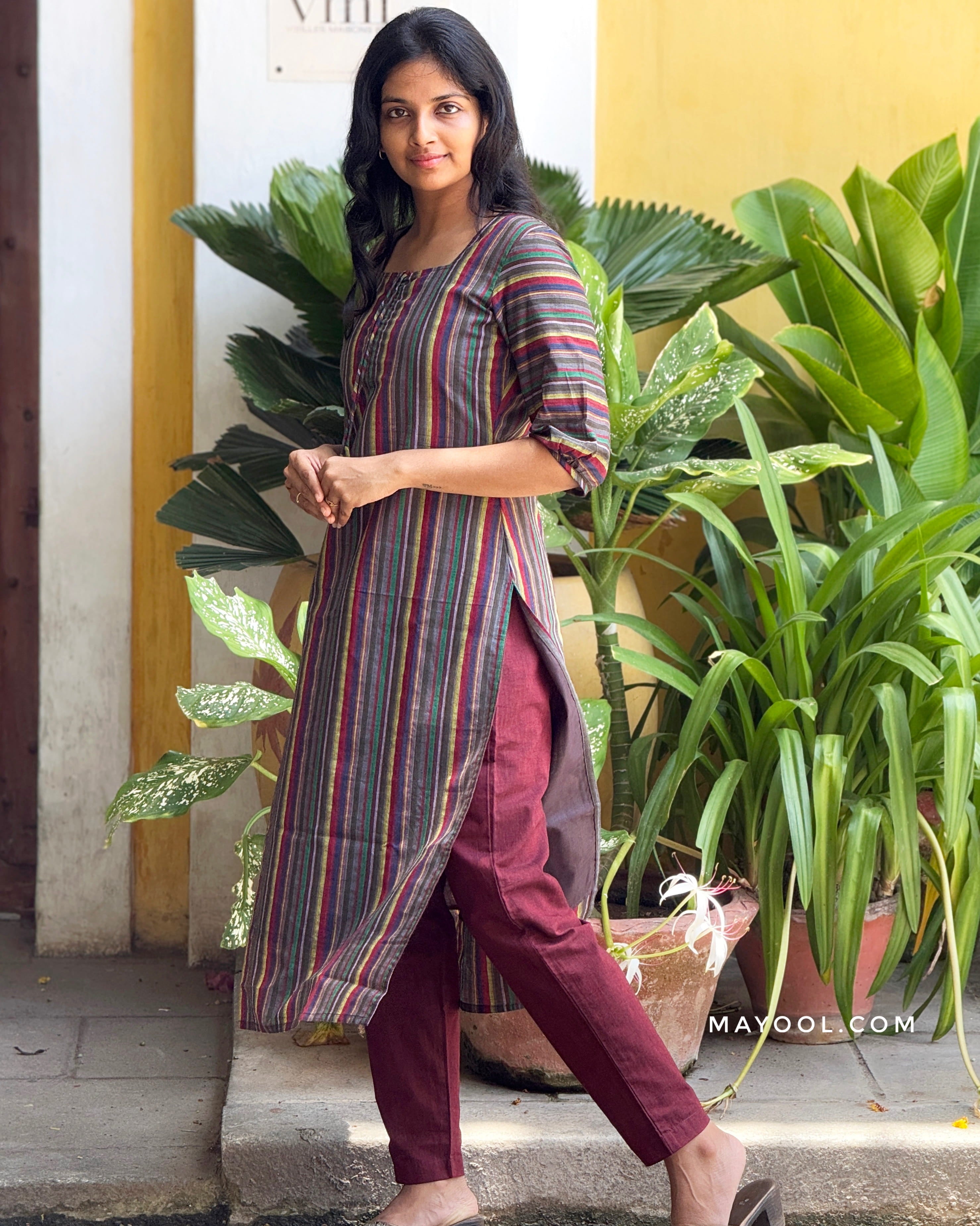 Purple Multicolour Stripe Cotton Kurta