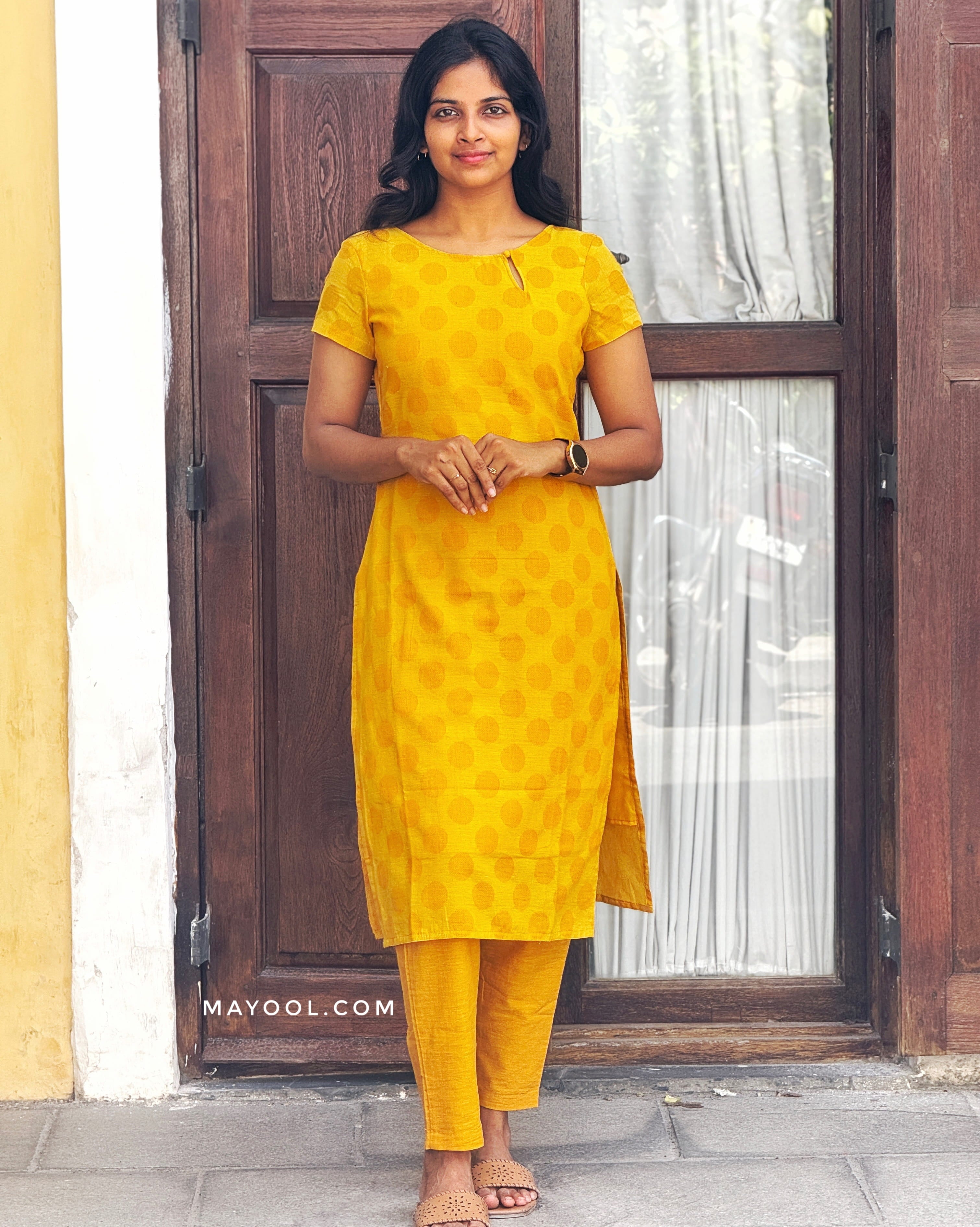 Sunflower Yellow Jacquard Cotton Kurta