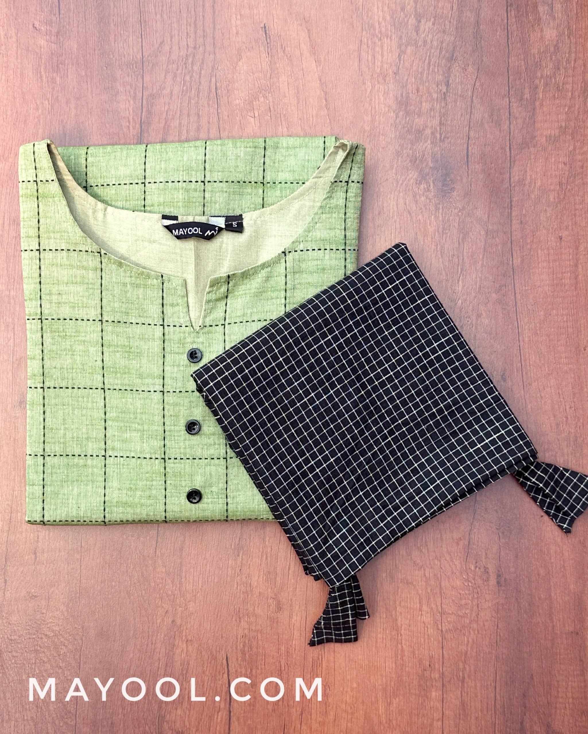 Green Checks Cotton Kurta