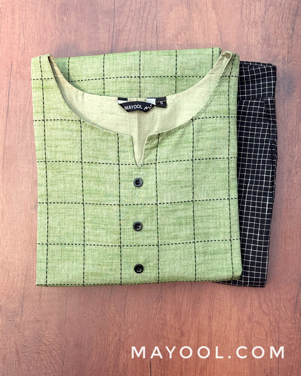 Green Checks Cotton Kurta