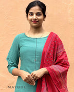 Aqua Blue Cotton Kurta With Minimal Embroidery