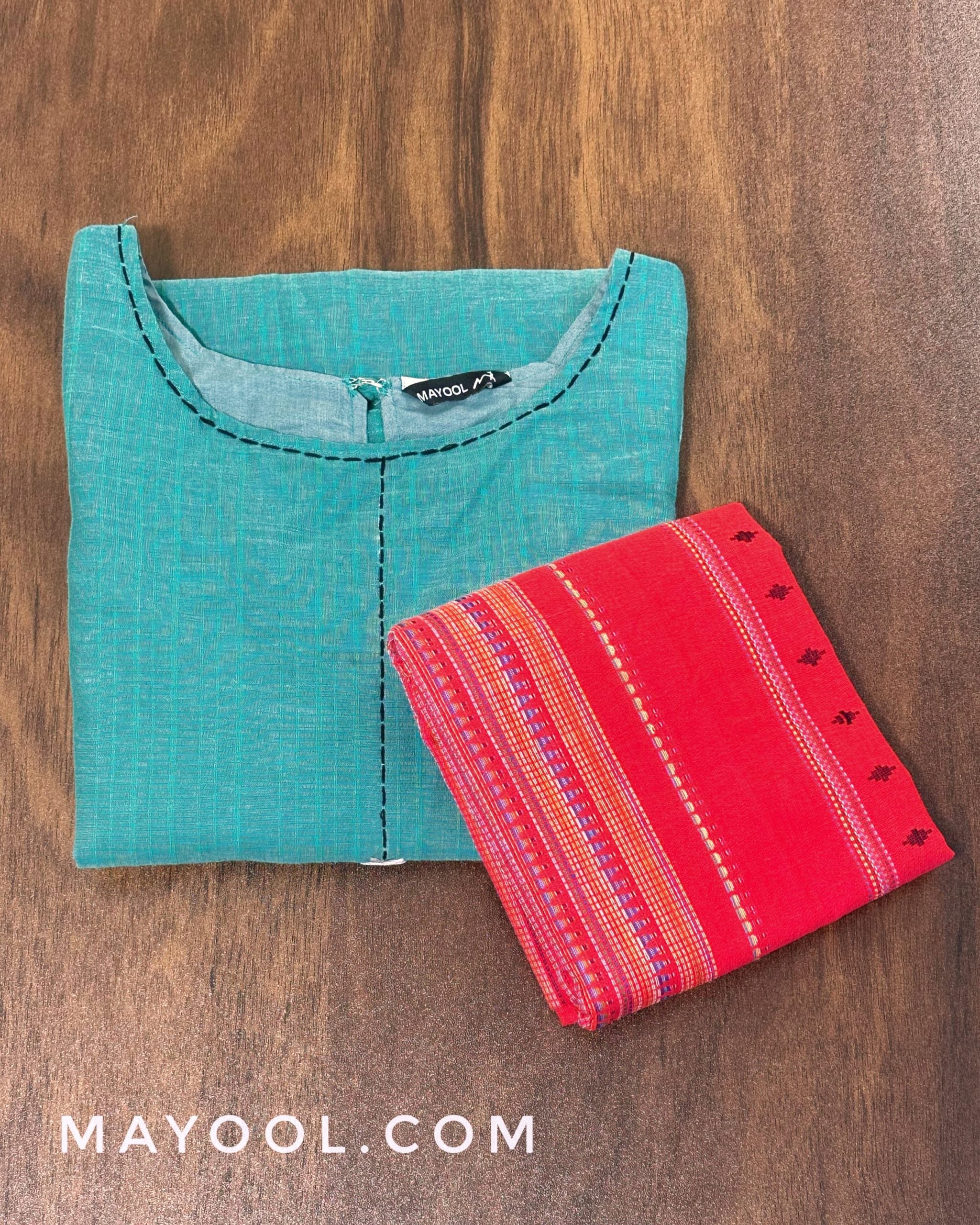 Aqua Blue Cotton Kurta With Minimal Embroidery