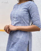Glaucous Blue Cotton Kurta With Dupatta