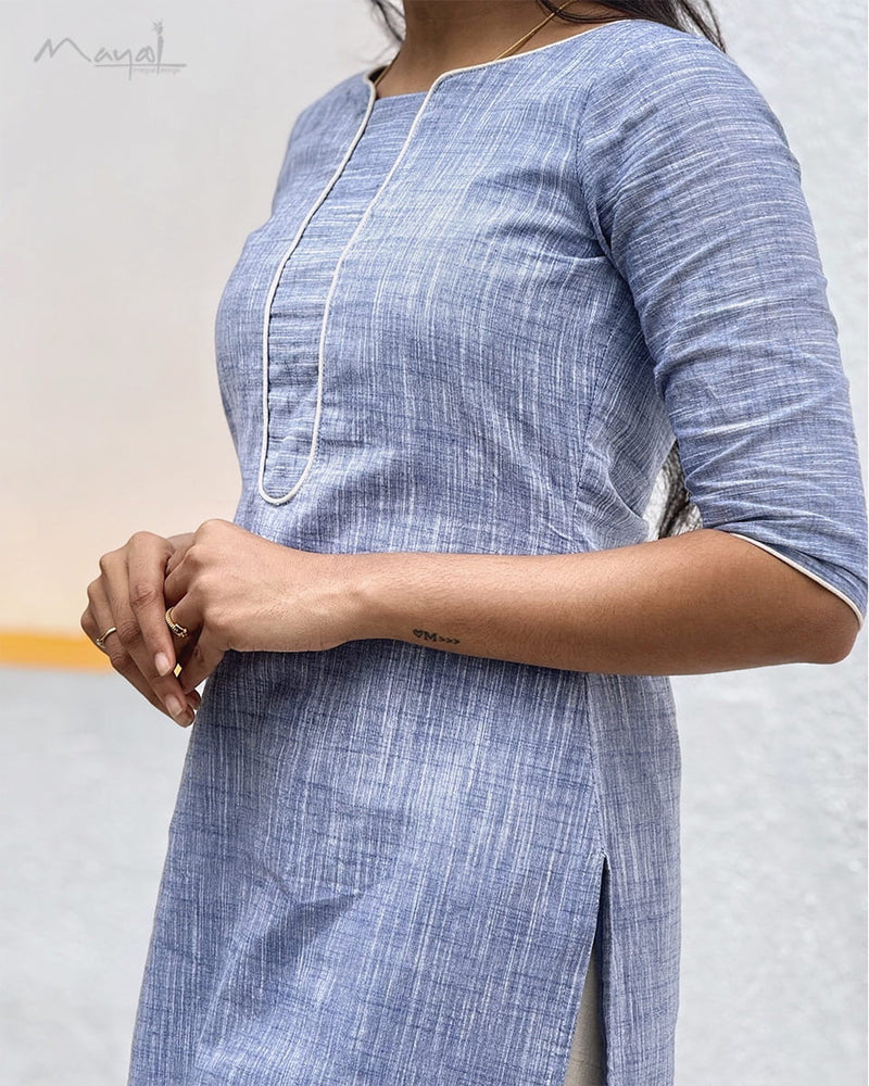 Glaucous Blue Cotton Kurta With Dupatta