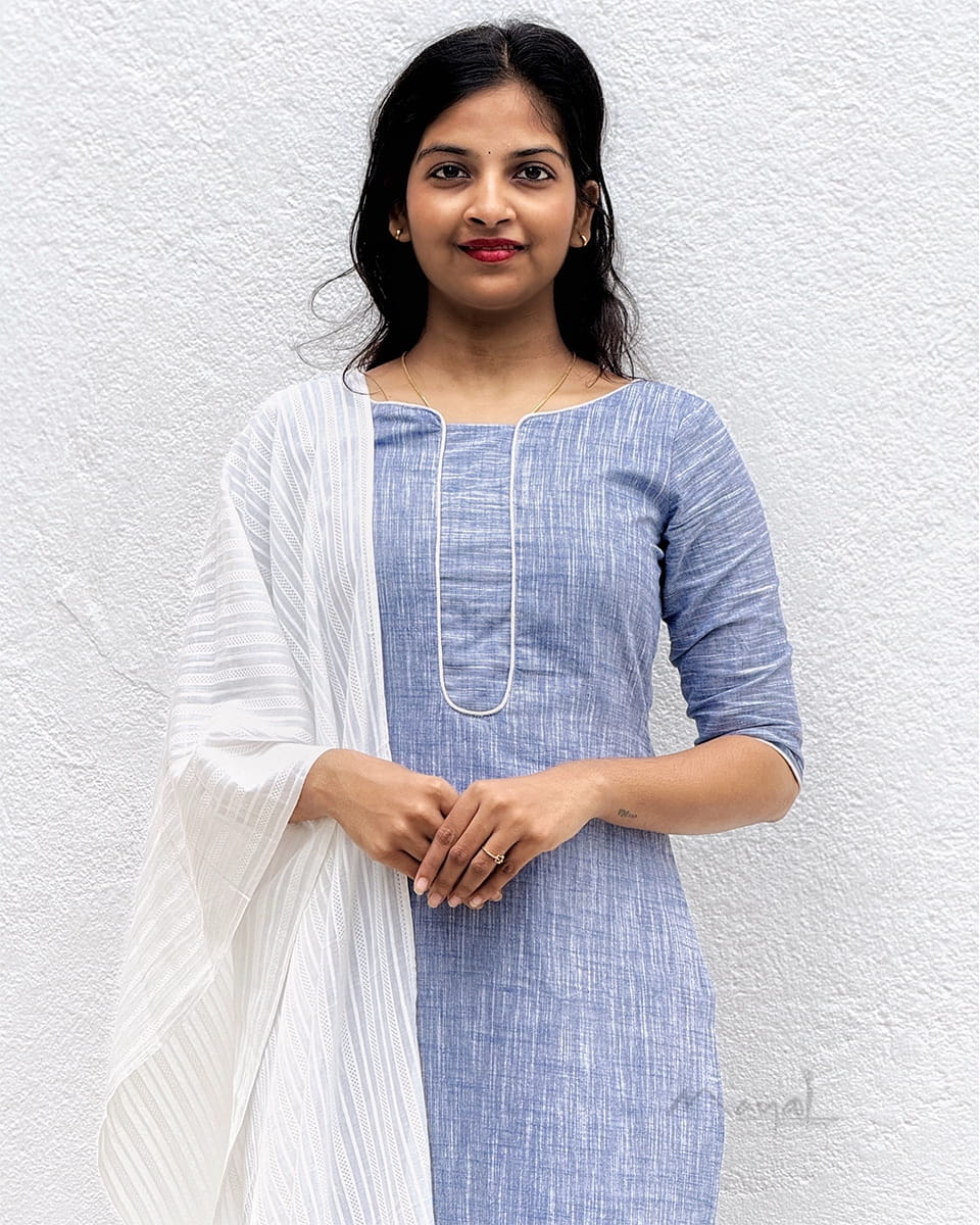 Glaucous Blue Cotton Kurta With Dupatta