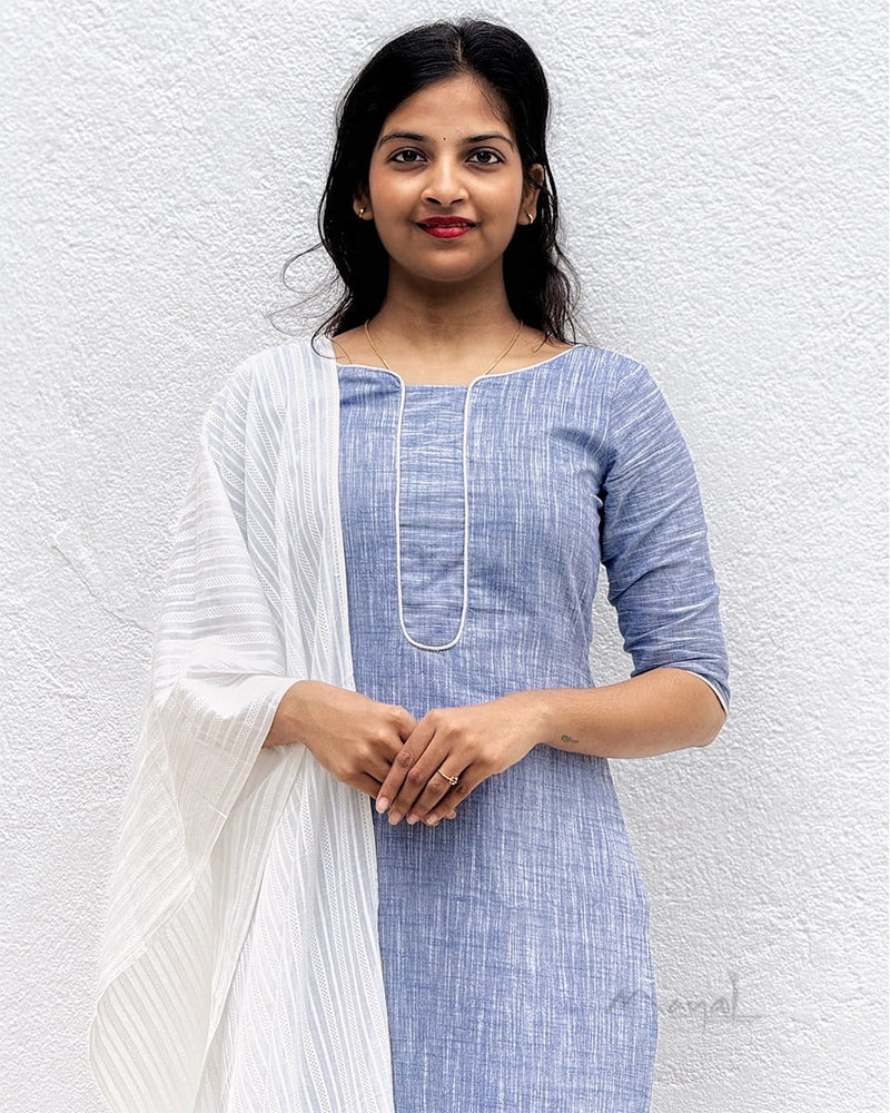 Glaucous Blue Cotton Kurta With Dupatta
