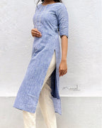 Glaucous Blue Cotton Kurta With Dupatta