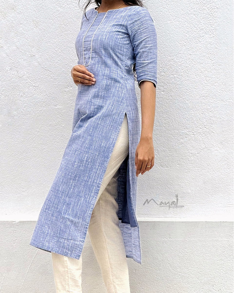 Glaucous Blue Cotton Kurta With Dupatta