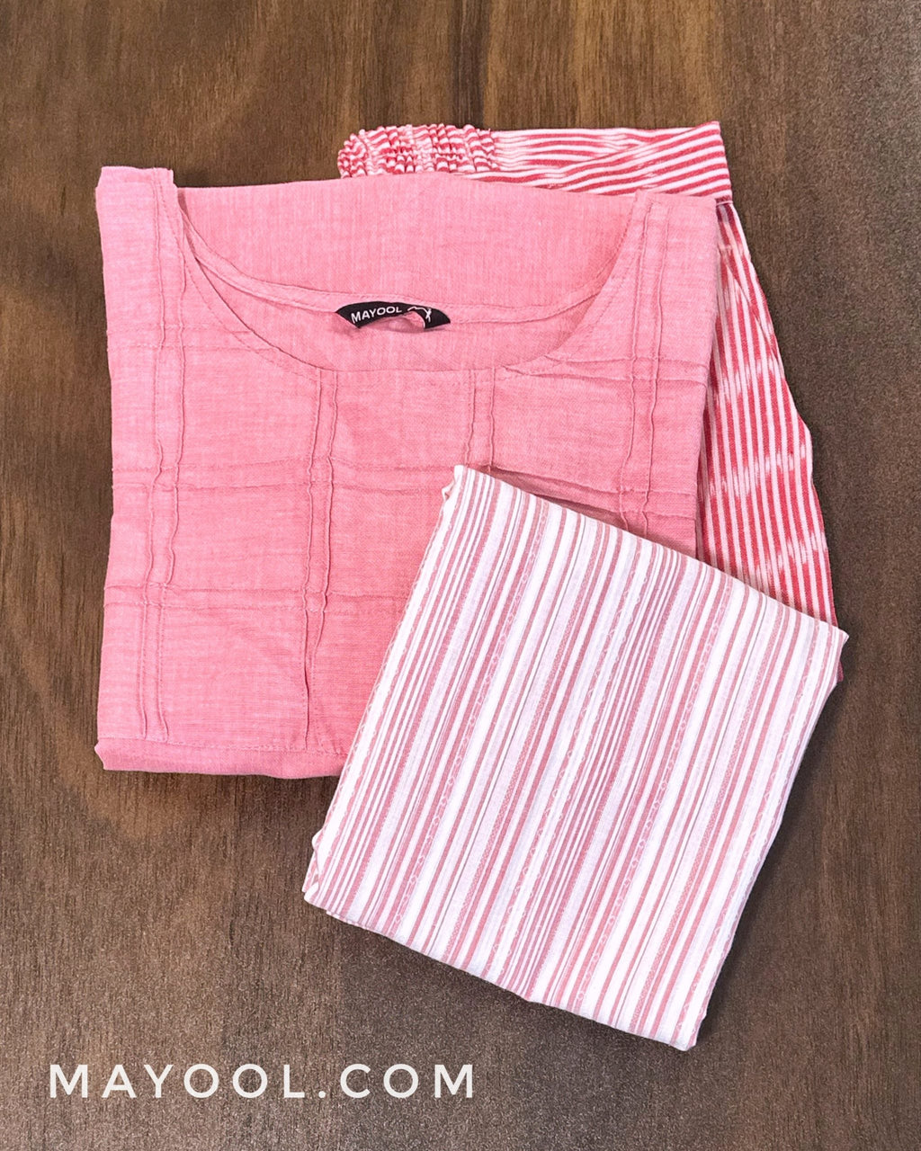 Flamingo Pink Self Stitched Cotton Kurta