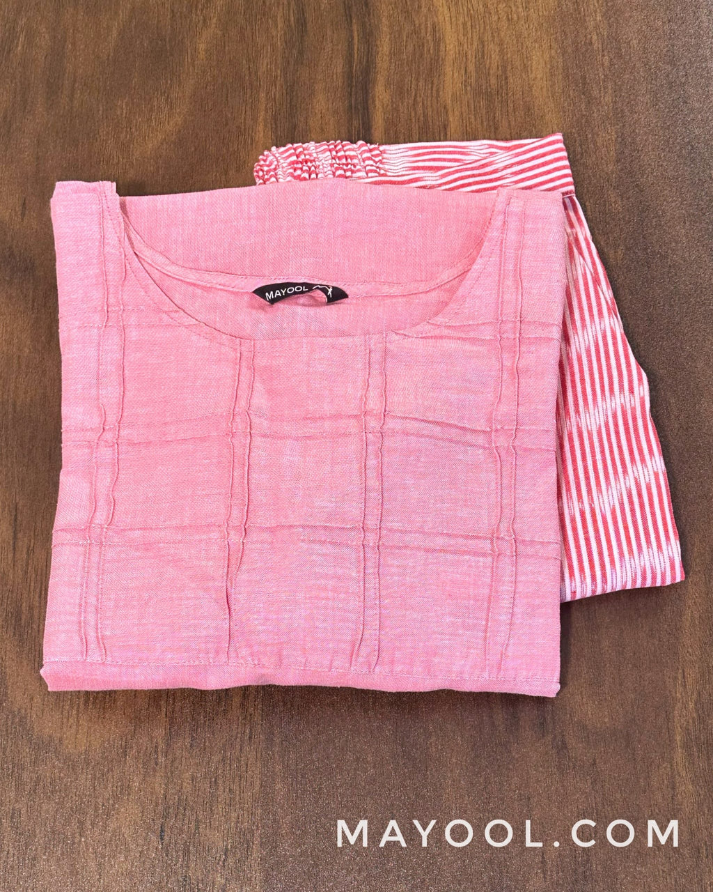 Flamingo Pink Self Stitched Cotton Kurta
