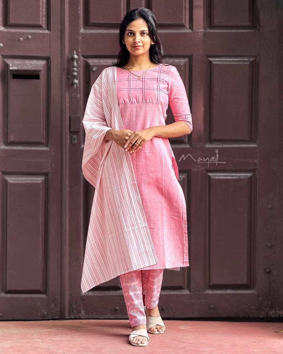 Flamingo Pink Self Stitched Cotton Kurta