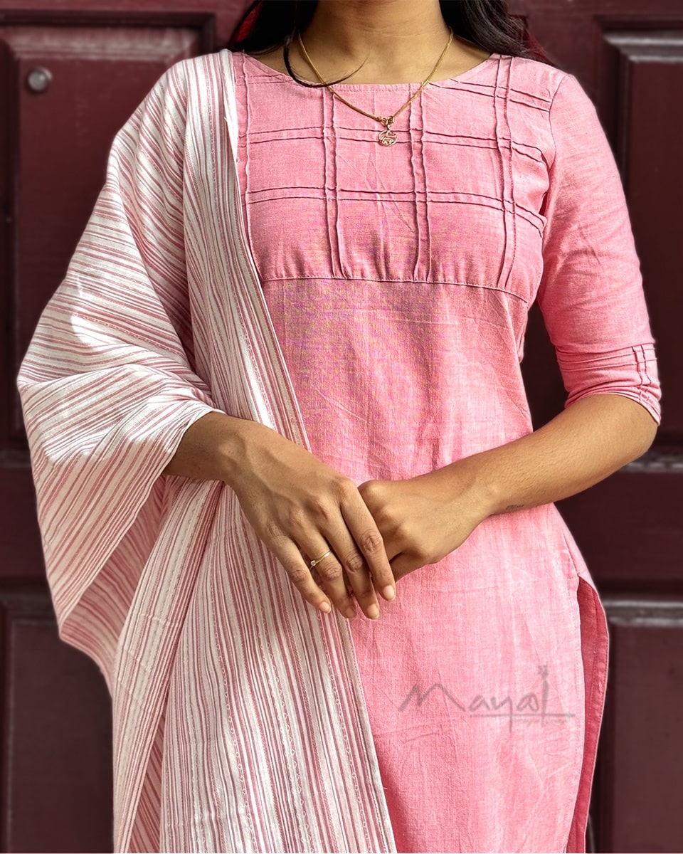 Flamingo Pink Self Stitched Cotton Kurta