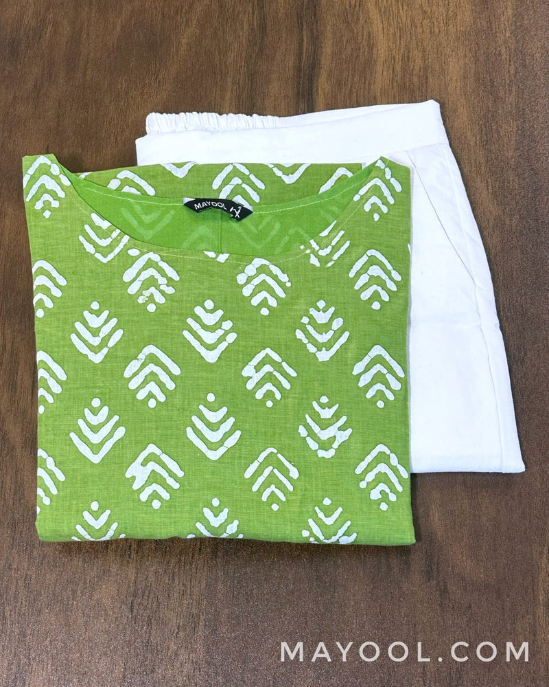 Green Batik Printed Cotton Kurta