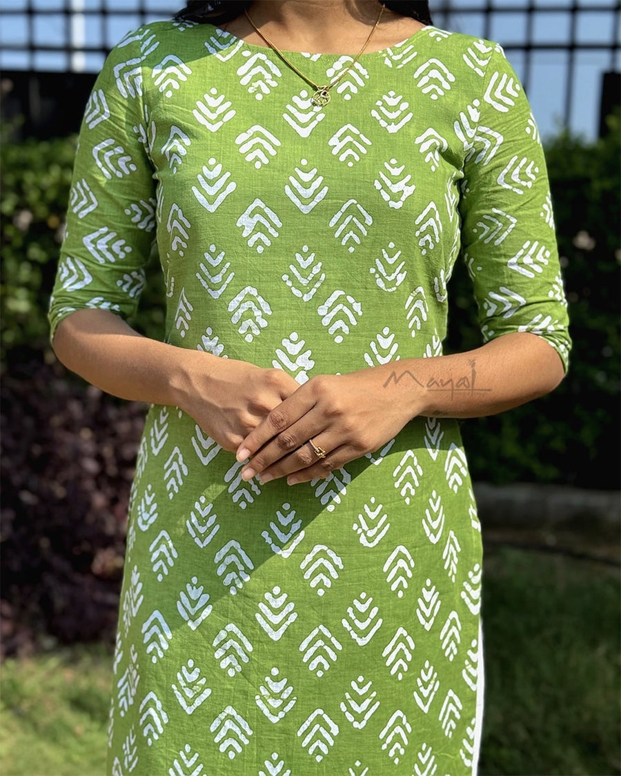 Green Batik Printed Cotton Kurta