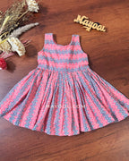 Pink Grey Printed Kids Frock