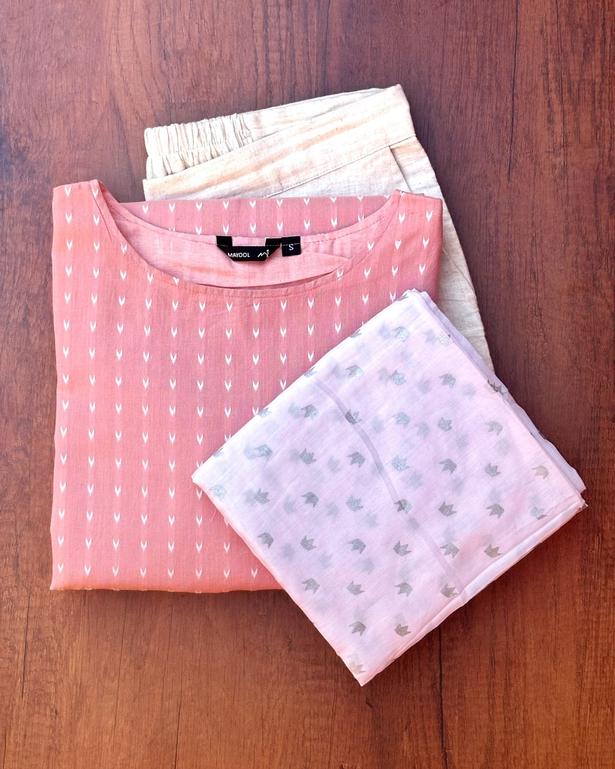 Peach Blossom Self Design Cotton Kurta
