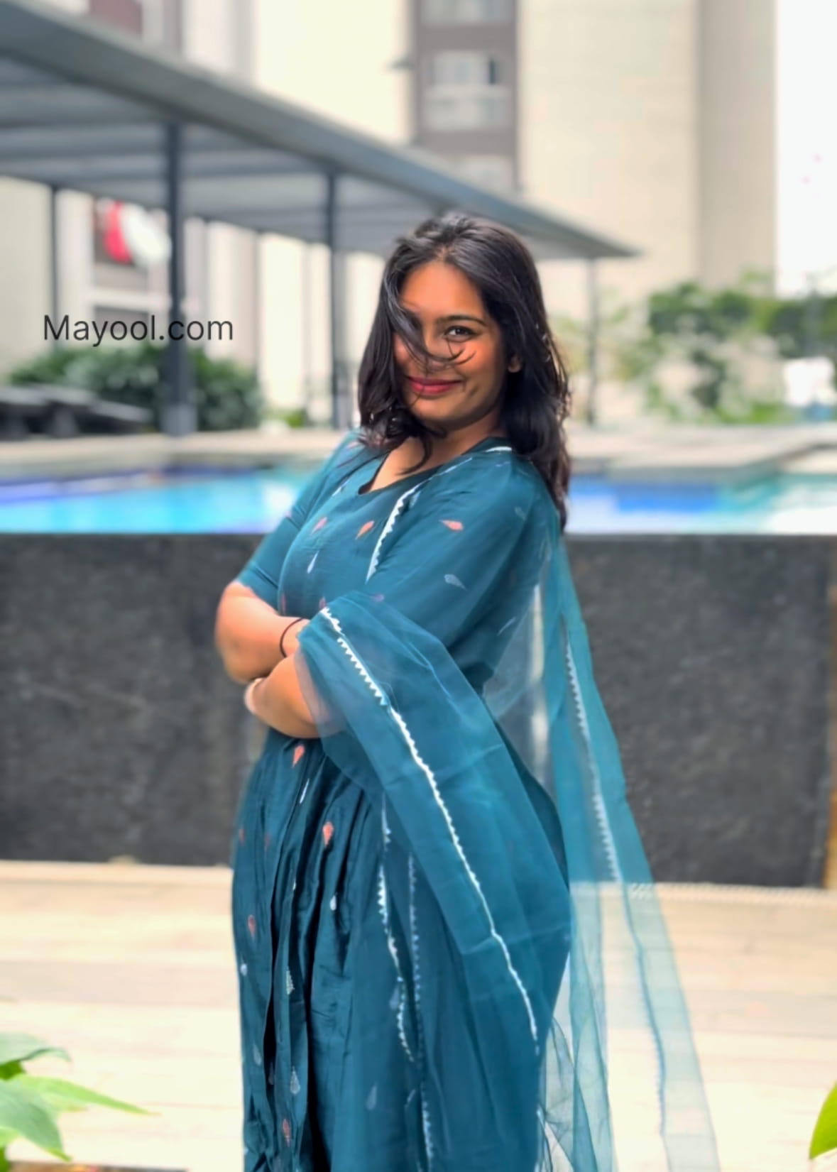 Peacock Blue Silk Cotton Anarkali Dresses