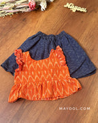 Orange Ikat Kids Tunic Top & Indigo Blue Skirt