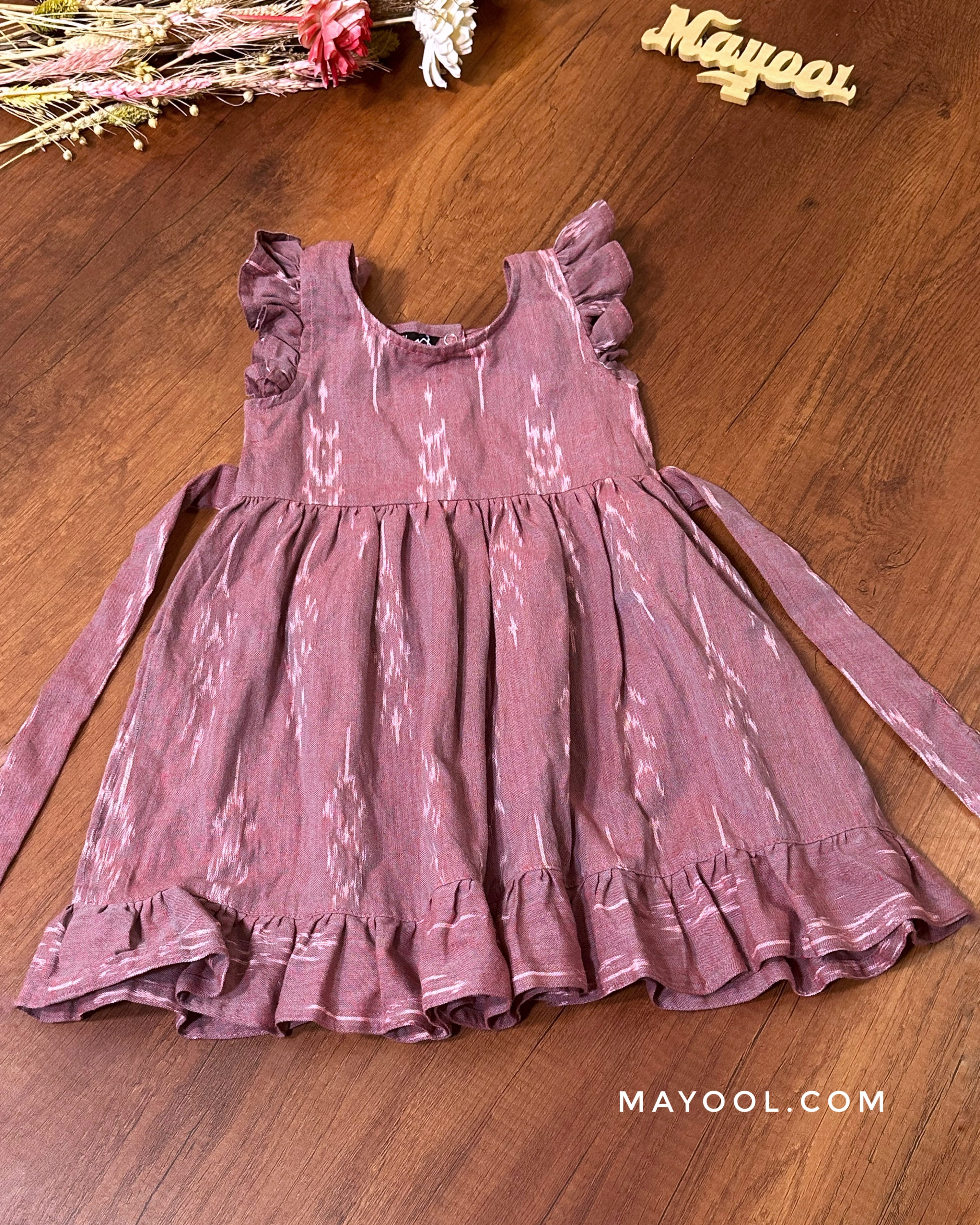 Dusky Pink Ikat Cotton Kids Frock