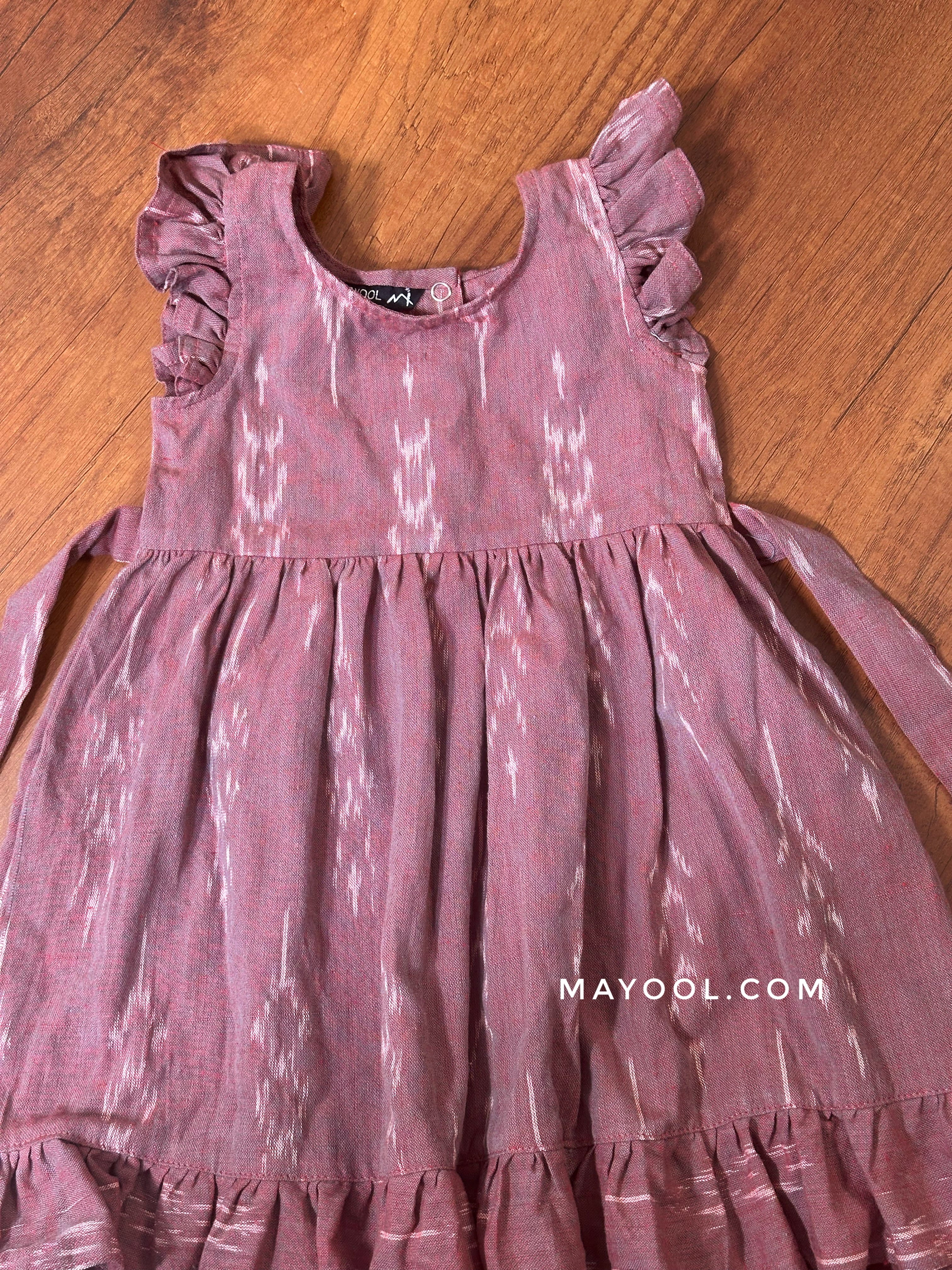 Dusky Pink Ikat Cotton Kids Frock