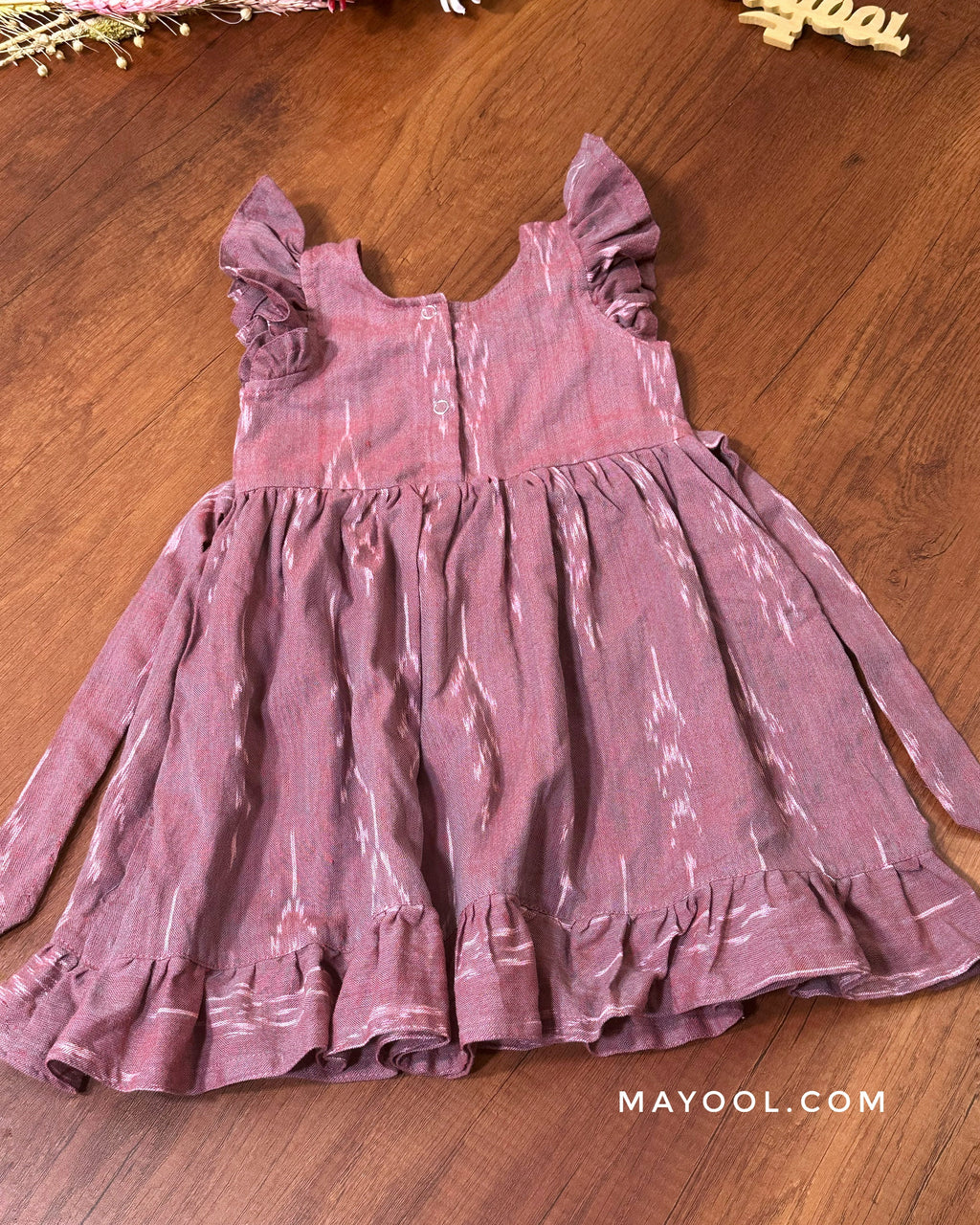 Dusky Pink Ikat Cotton Kids Frock