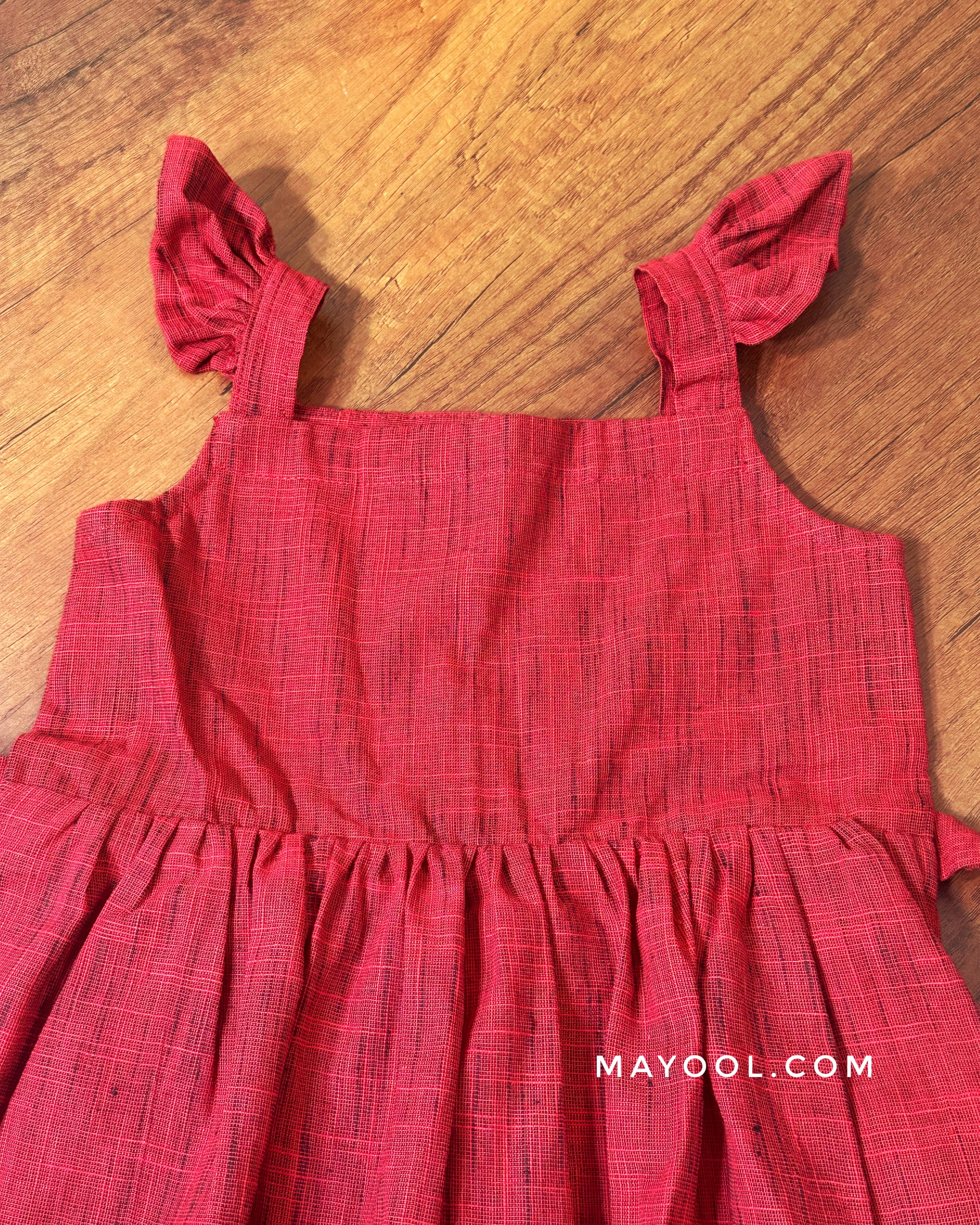 Crimson Red Cotton Kids Frock