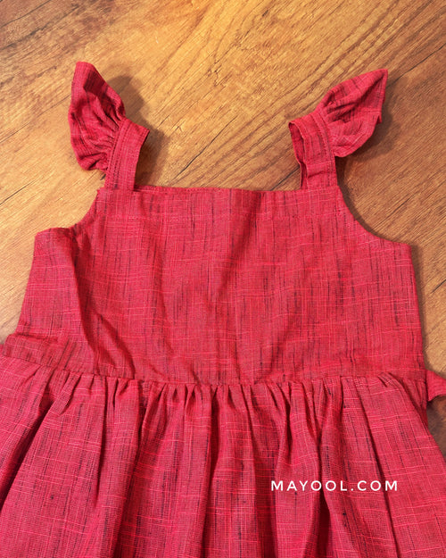 Crimson Red Cotton Kids Frock