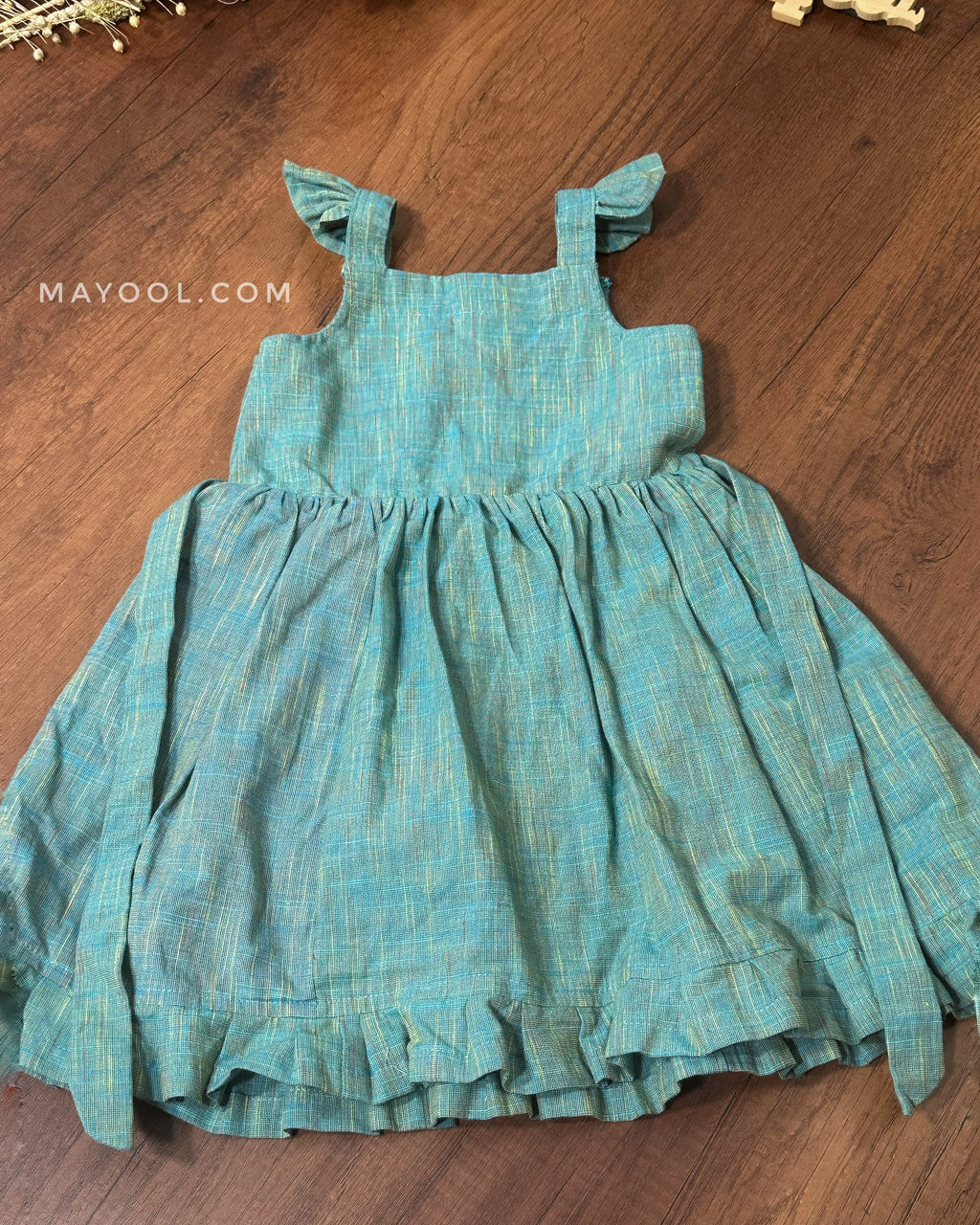 Turquoise Blue Cotton Kids Frock