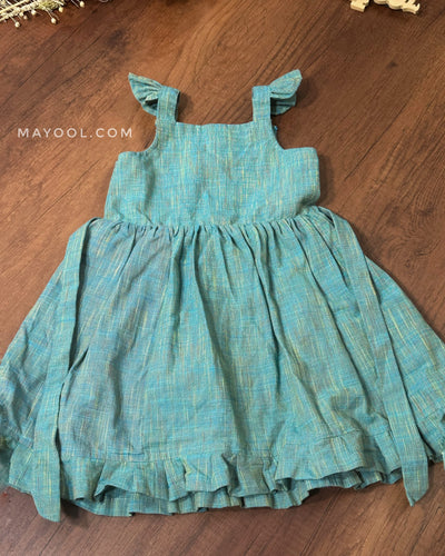 Turquoise Blue Cotton Kids Frock