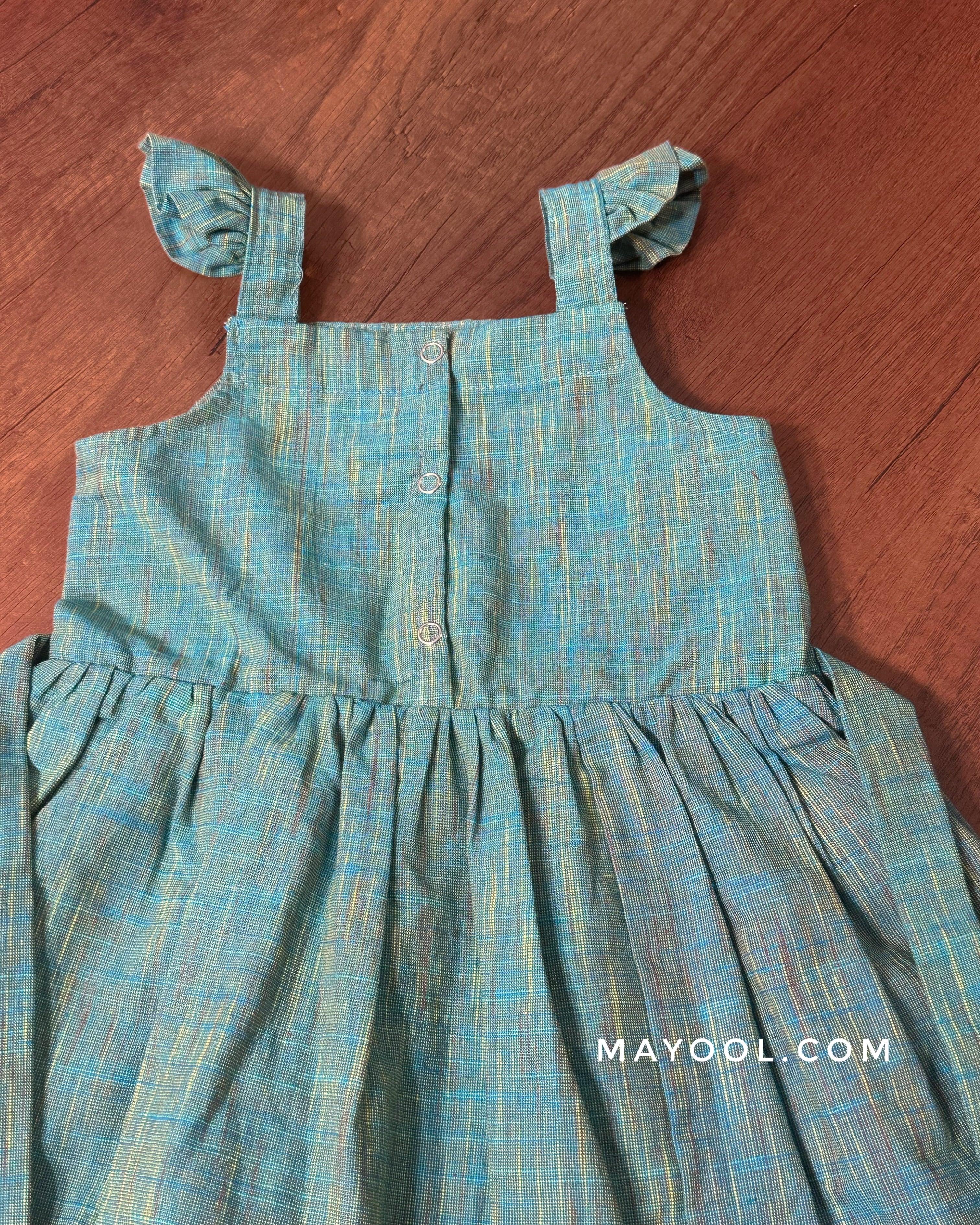 Turquoise Blue Cotton Kids Frock