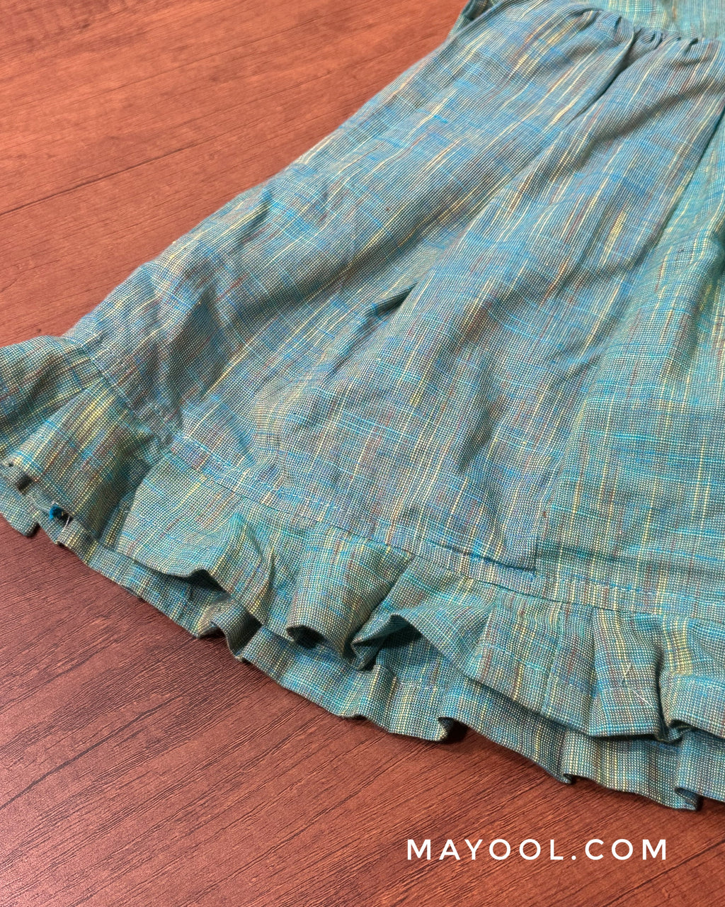 Turquoise Blue Cotton Kids Frock