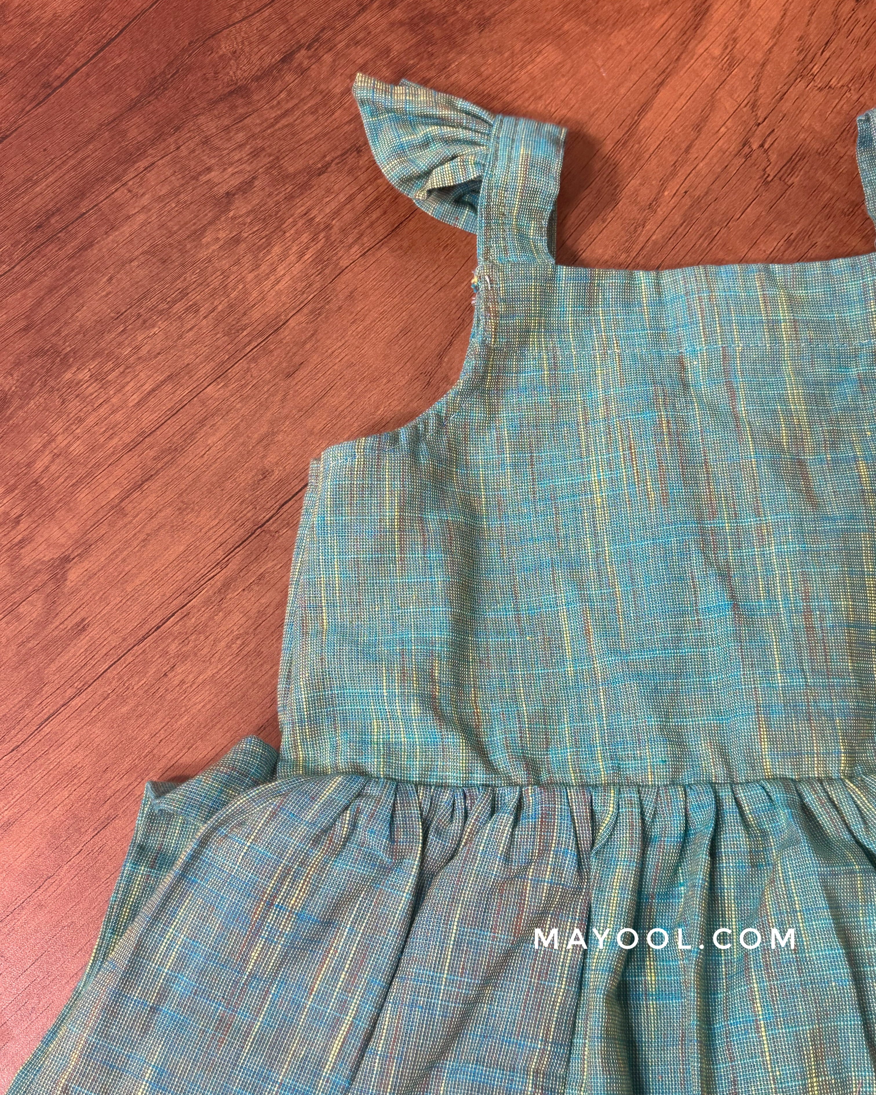 Turquoise Blue Cotton Kids Frock
