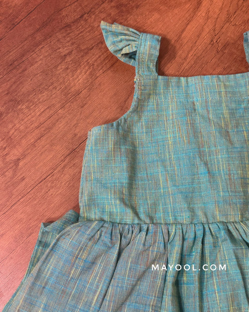 Turquoise Blue Cotton Kids Frock