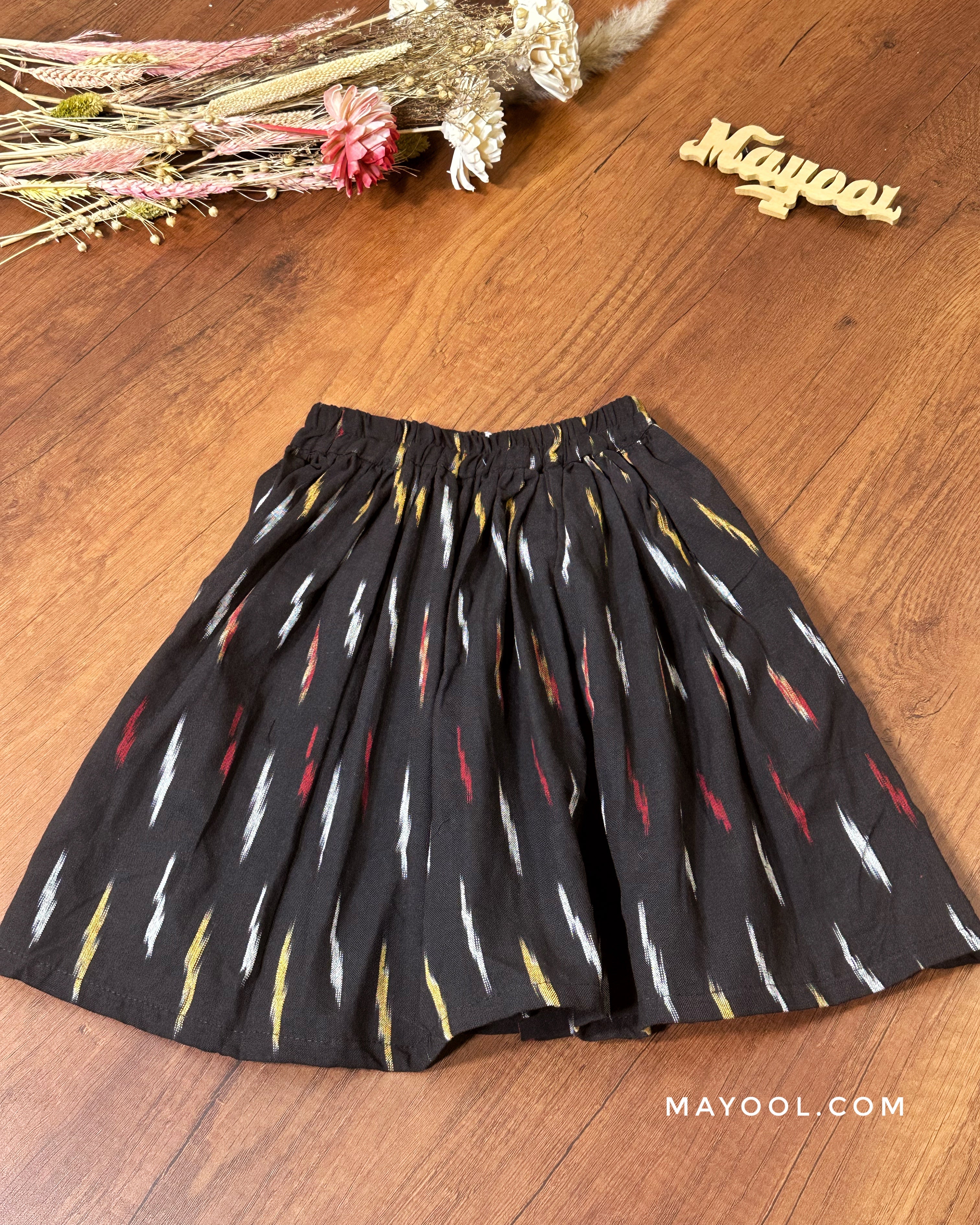 Yellow Hakoba Kids Tunic Top & Black Ikat Kids Skirt