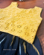 Yellow Hakoba Kids Tunic Top & Black Ikat Kids Skirt