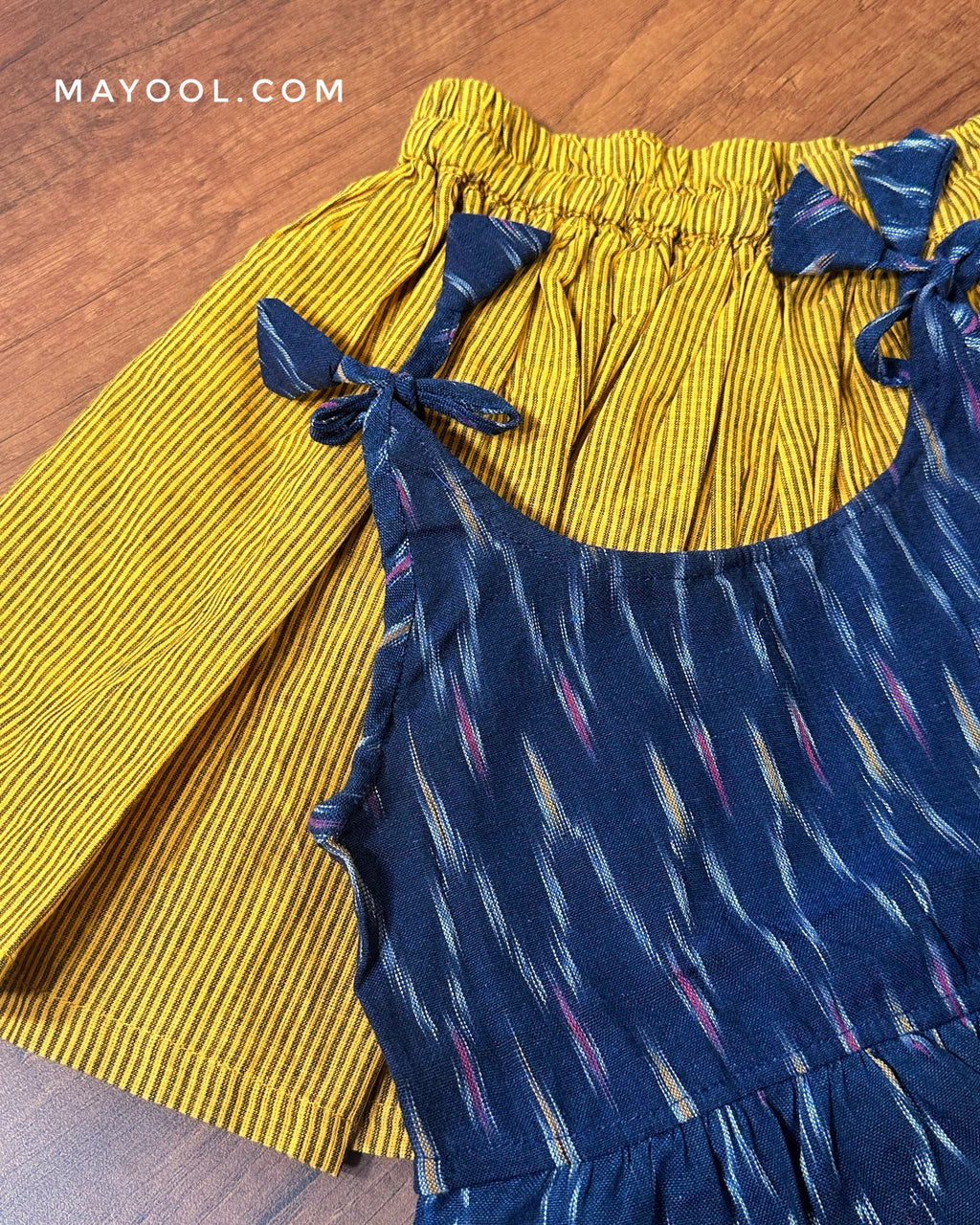Yale Blue Ikat Kids Tunic Top & Ochre Yellow Kids Skirt