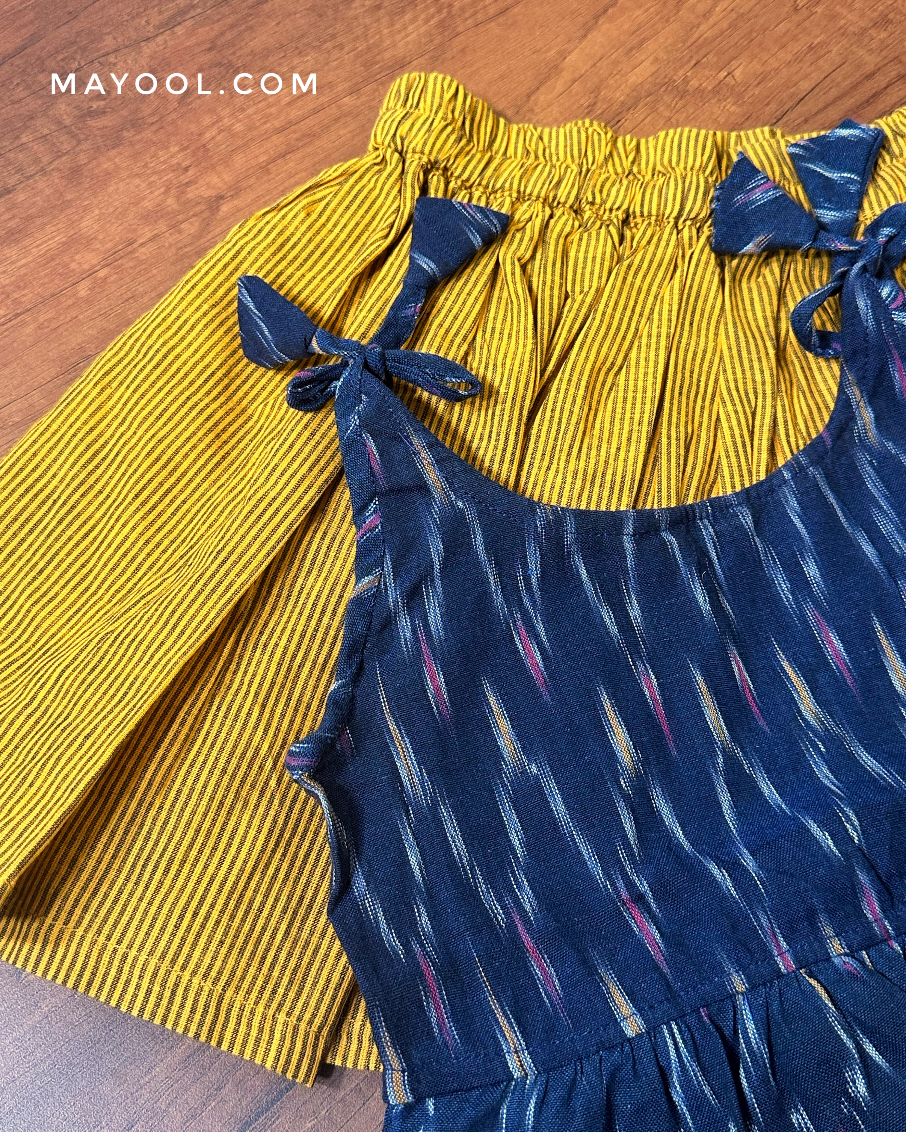 Yale Blue Ikat Kids Tunic Top & Ochre Yellow Kids Skirt