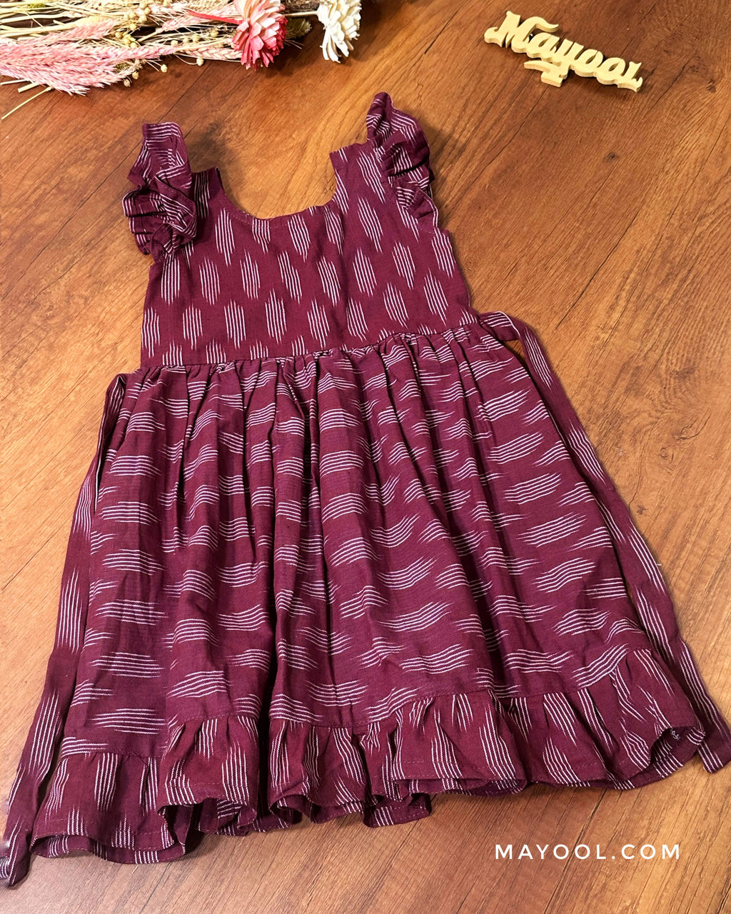 Grape Purple Ikat Cotton Kids Frock
