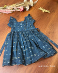 Teal Blue Ikat Cotton Kids Frock
