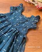Teal Blue Ikat Cotton Kids Frock